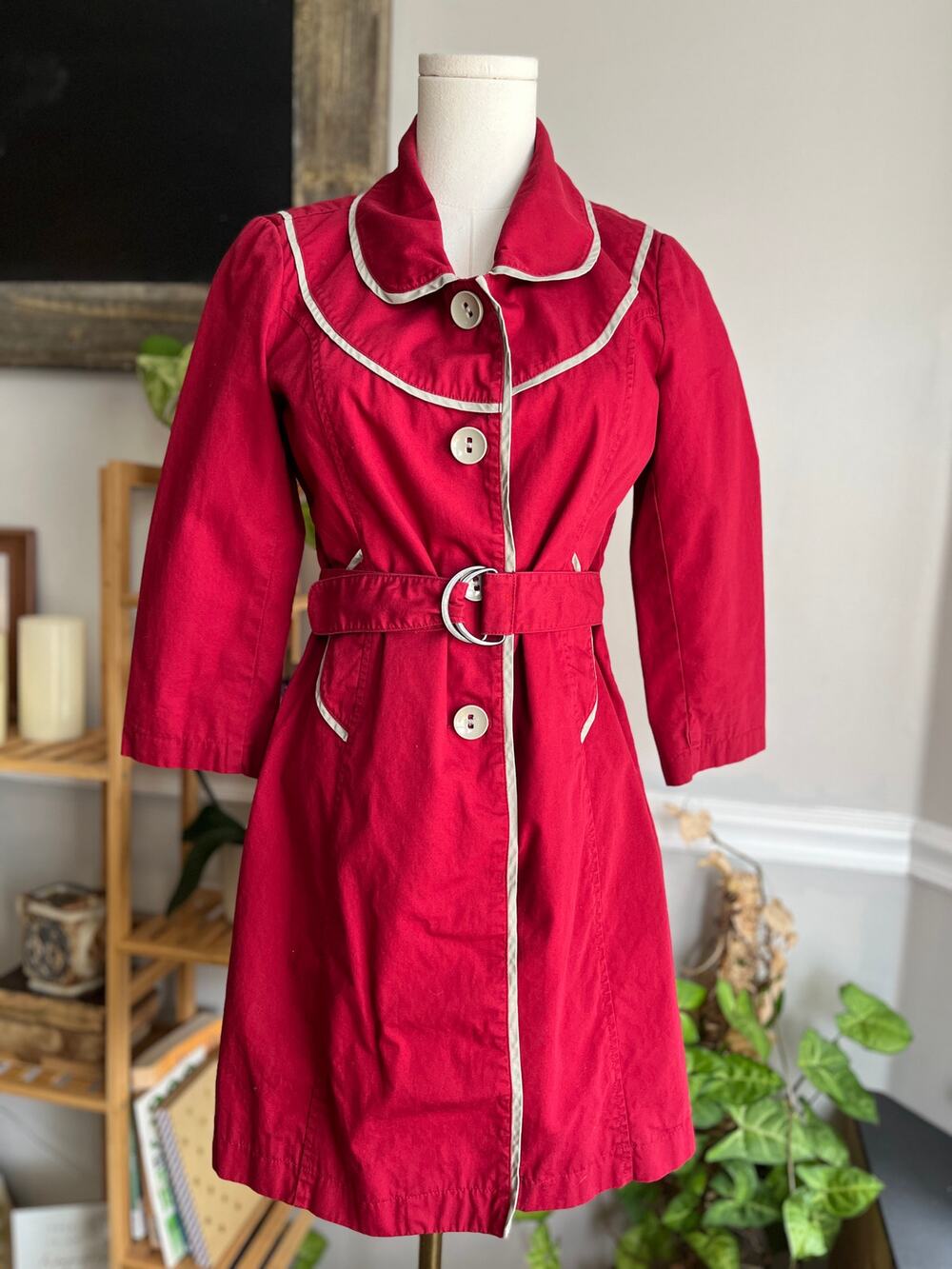 Vintage Y2K Red Cotton Jacket Mod Retro Rain Wind Size XS